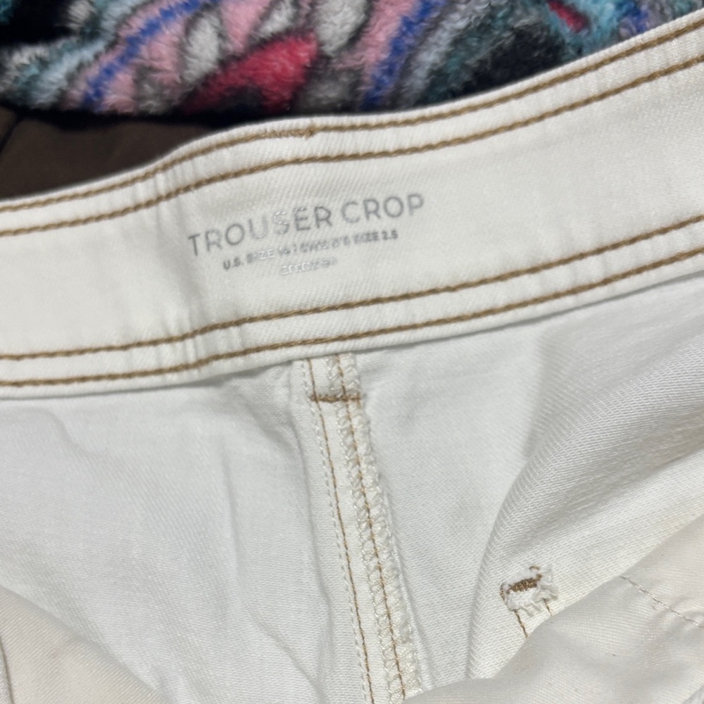 Chico's White Cropped Pants with Colorful Leaf Design - Picture 3 of 7